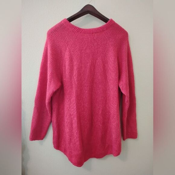 hot pink v neck sweater L - Picture 4 of 6